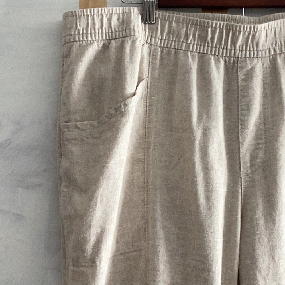 Old Navy Pants Womens Large Beige Linen Blend Pull On Straight Taper Pockets